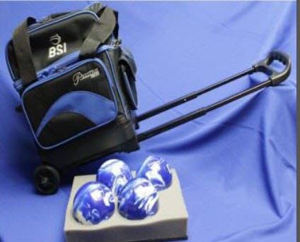 BuyBocceBalls Listing - BSI Roller Bowling Ball Bag - 4 Candlepin or Duckpin Balls - Black & Royal