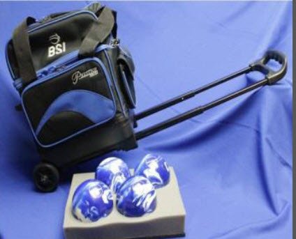 BuyBocceBalls Listing - BSI Roller Bowling Ball Bag - 4 Candlepin or Duckpin Balls - Black & Royal
