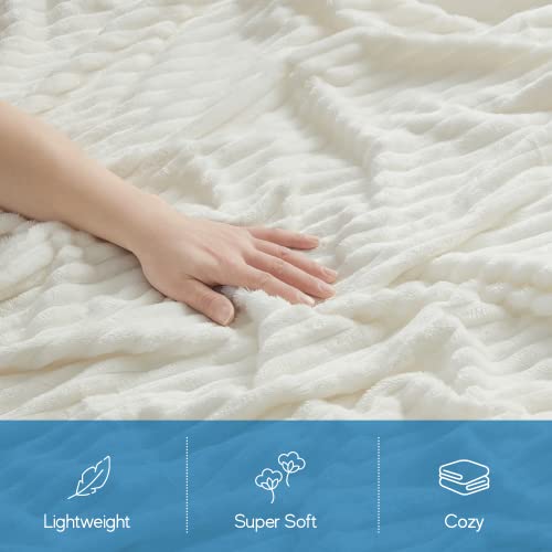 Image of Nestl Blanket Twin Size for Bed - Cozy Warm Fuzzy Blankets for Women, Plush Small Fleece Throws for Girls - White, 66 x 90 Inches