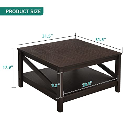 Yitahome 2-Tier Square Coffee Tables With Storage,Coffee Table For Living Room,Center Table Coffee Table For Home,Wood Living Room Table Industrial Small Farmhouse Cocktail Table, Espresso #TOP1