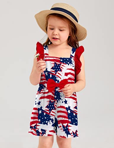 Agapeng 4Th Of July Toddler Baby Girl Clothes Ruffle Sleeve Independence Day Outfits American Flag Rompers Stars And Stripes Jumpsuit Bow-Knot Onesie With Headband 12-18 Months Fourth Of July #TOP1