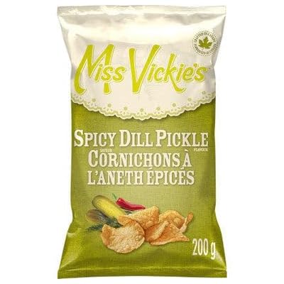 Miss Vickie's Spicy Dill Pickle Kettle Cooked Potato Chips, 200g/7 oz., {Imported from Canada}
