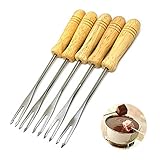  Mango Madera Barbacoa Tenedor Durable Carne Acero Inoxidable Tenedor Palo Pincho para Camping Picnic Tenedores Fondue Queso para Freír Queso-Chocolate Fondue Frutas Malvaviscos Carne 5 piezas Plata