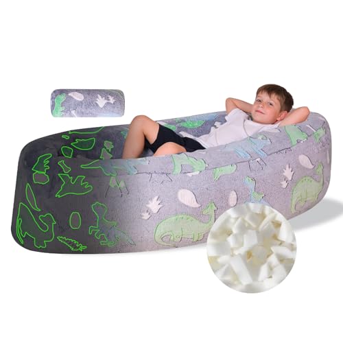 HAHASOLE Sensory Chair for Autistic Children - Foam Peapod Sensory Canoe with Non-Slip Base Soft Cover Machine Washable Calming Cocoon for Kids (Gray)