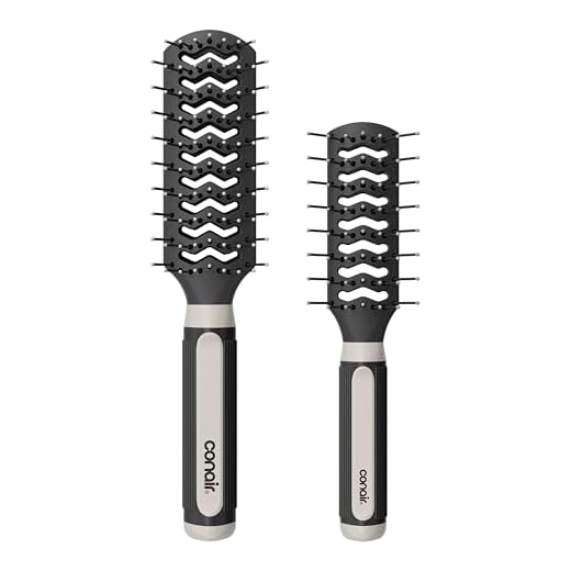 Conair Grip & Lift Vent Hairbrush, Full-Size and Mid-Size Brush Set, Nylon Bristle Hair Brushes for Blowout Styling, Value Pack, Color May Vary