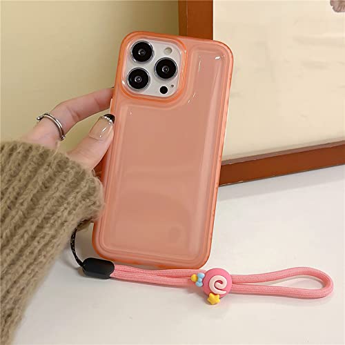 Coque silicone rose iPhone 13 antichoc cordon pour garder les mains libres