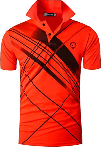 Image of jeansian Men's Short Sleeve Fit Sport Polo Tee Shirts T-Shirts Tshirt Tops Poloshirt Golf Tennis Pickleball LSL226_Orange_M