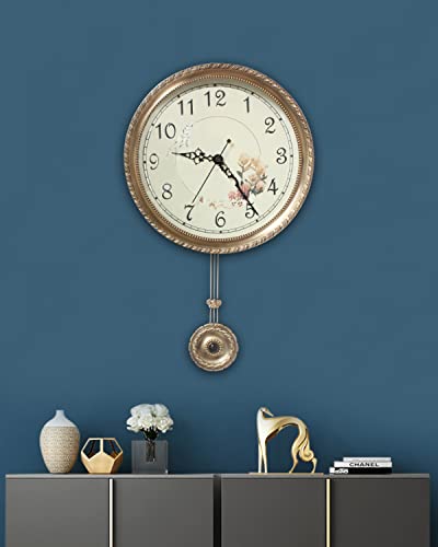 Poserion Antique Pure Copper Pendulum Wall Clock, 10.6" Round Dial Decoration Silent High-End Wall Hanging Timepiece For Home Office #TOP2