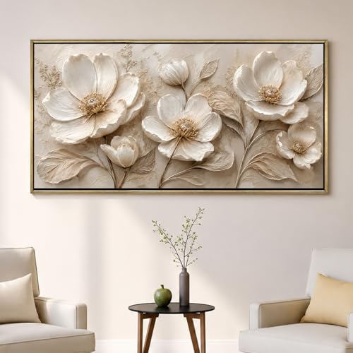 Image of PAPER PLANE DESIGN Artistic Floral Canvas Painting with Vintage Gold Floating Frame, 2 x 4 Feet Ready to Hang Canvas Art for Home and Hotel Decor - FLR-085