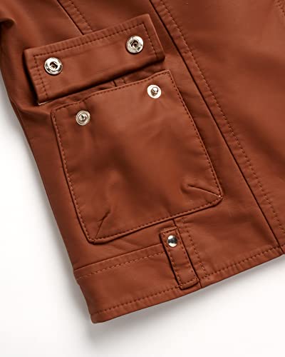 Urban Republic Girls' Leather Jacket Pu Leather Motorcycle Moto Jacket Outerwear Coat Faux Pleather, Size 14-16, Brown Moto #TOP4