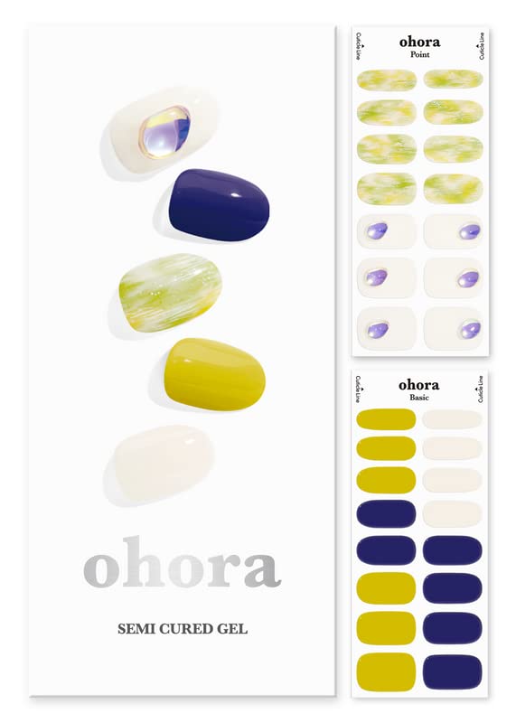ohora Semi Cured Gel Nail Strips (N Dewy) - Works with Any Lamps, Salon-Quality, Long Lasting, Easy to Apply & Remove - Includes 2 Prep Pads, Nail File & Wooden Stick - Jewel - Gemstone