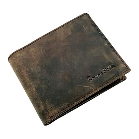 Mens BUONO PELLE Brown Distressed Hunter Leather Wallet with Secure Coin Pocket & ID Window Gift Boxed (Distressed Brown) Cover