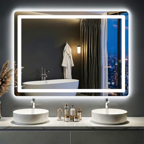LED Bathroom Mirror with Lights - Anti-Fog, Dimmable, Backlit+Frontlit, 3 Color Light - 40'x30' Lighted Vanity Mirrors for Wall, Shatterproof Tempered Glass, Memory Function
