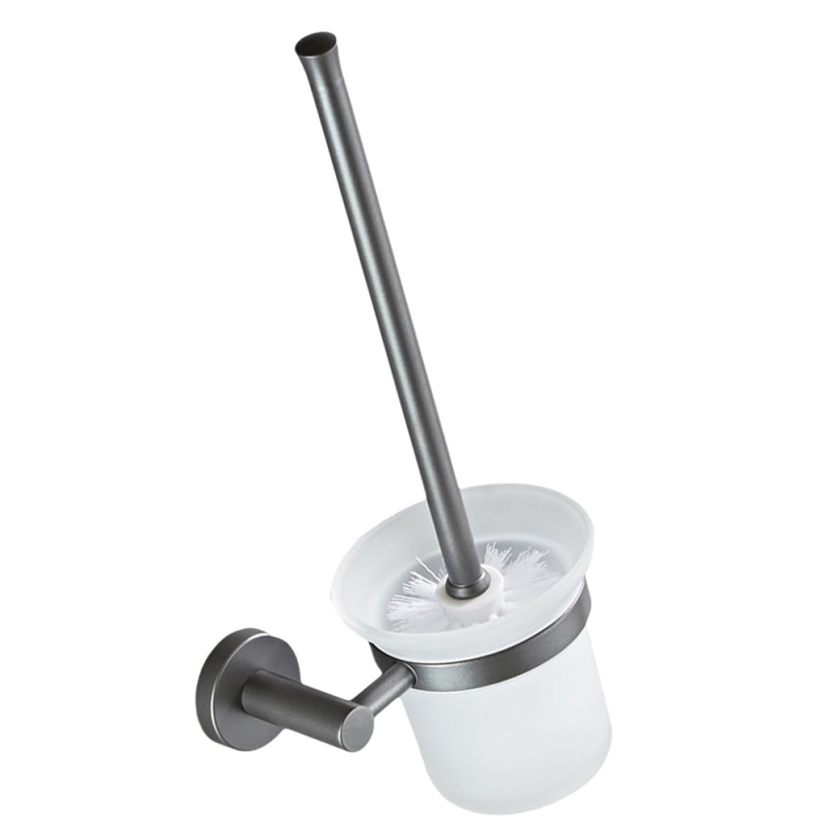 ERINGOGO Cepillo de Inodoro de Pared con Base Redonda de Vidrio Mate y Diseño Simple, Juego de Escobillas para Baño con Material Óptimo y Apariencia Moderna