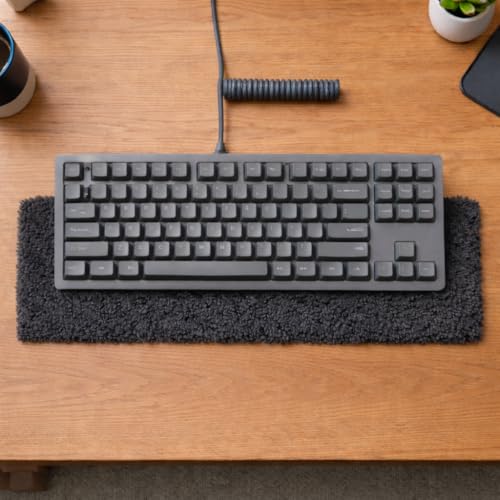 Image of Soft Plush Keyboard Carpet Wrist Rest Pad - Fluffy Ergonomic Wrist Support & Desk Nap Pillow for Computer, Laptop, Office Work & Gaming - Fuzzy Shag Desk Rug Cushion (45 x 15 cm) - Dark Grey