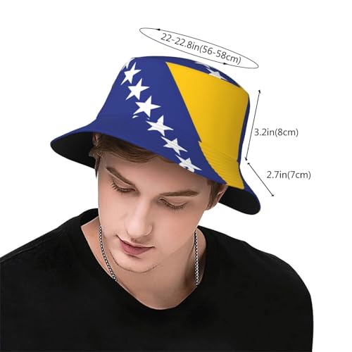 Flag of Bosnia and Herzegovina Unisex Adult Sunshade Bucket hat, Summer Beach Sun hatï¼ŒLight and Breathable Foldable Black3