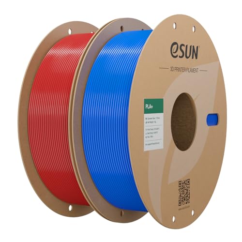 Image of eSUN PLA+ Filament 1.75mm, 3D Printer Filament 2 * 1kg Cardboard Spool(2.2lbs) 3D Printing Filament, Fits for Most FDM 3D Printers (Fire Engine Red+Blue)