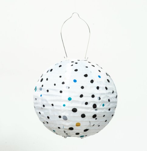 Allsop Home and Garden Soji Polka Dot Round, LED Outdoor Solar Lantern, Handmade with Weather-Resistant UV Rated Fabric, Stainless Steel Hardware, Chinese Style Light, 1-Count