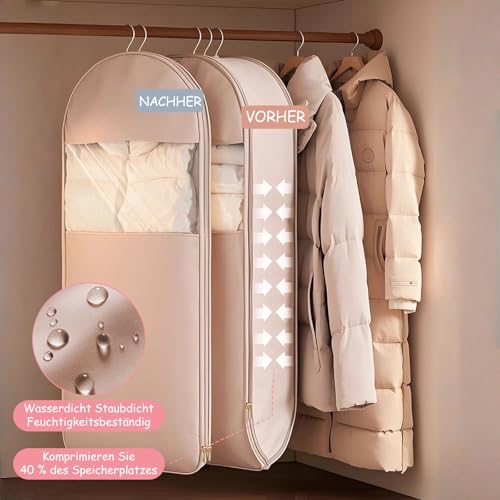 MOAZIFI Kleidersack Vakuum Hängend, Kleidersäcke mit Selbstkomprimierende Reißverschluss Technologie, Kleiderschutzhülle für Daunenjacke Wintermantel Anzug Kleid, Platzsparend Organisation