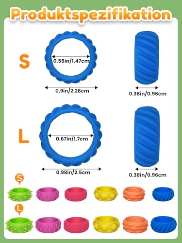 Willingood 12 Stück Silikon Fidget Toys, Anti-Stress Ring für Kinder und Erwachsene, Sensorik Spielzeug, Massageringe für Finger Akupressurring, Fidget Ring für Anxiety, ADHD, Autismus
