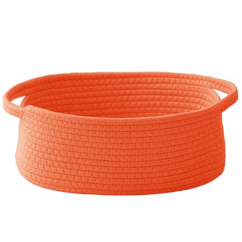 Image of JMvicyroam Small Woven Basket, Empty Gift Basket, Orange /1 Pack | Small Gift Basket, Cotton Rope, 12 x 8 x 15 in, Handles, Includes Ribbon and Bag, Birthday Gift Basket