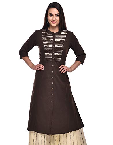 Image of Pistaa's Women's Cotton Relaxed Fit A Line Embroid A-Line Pattern Kurta