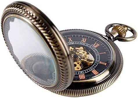Lmahap Pocket Watches,Steampunk Accessories,Vintage Pocket Watch Men With Chain Quartz Pocket Watch Black Watch Mechanical Hand Wind Antique Roman Number Dial Fob Watches #TOP4