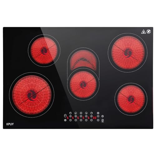 KPUY 2 Burner Electric Cooktop(220-240V for Hard Wire,No Plug), 3200W 12 Inch Built-in Countertop Burner, Sensor Touch, 9 Power Levels, Timer & Safety Lock, Over-Temperature Protection