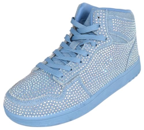 Flat Women High Top Fashion Sneakers Chelsea Shoes Lace Up Rhinestone Bling Crystals REXX-30
