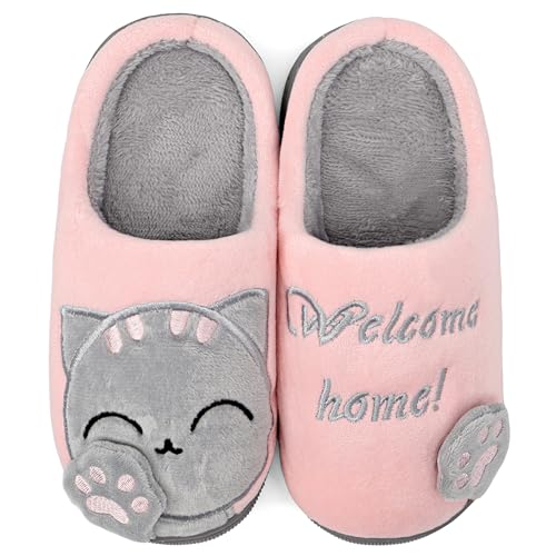 ChayChax Mignon Dessin Animé Chaussons Maison Mixte Enfant Hommes Femmes Hiver Peluche Douce Pantoufle d'intérieur Confort Chaud Coton Chaussures Maison,Rose...