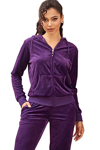 Image of Velour Tracksuit Womens 2 Pieces Joggers Outfits Jogging Sweatsuits Set Soft Sports Sweat Suits Pants