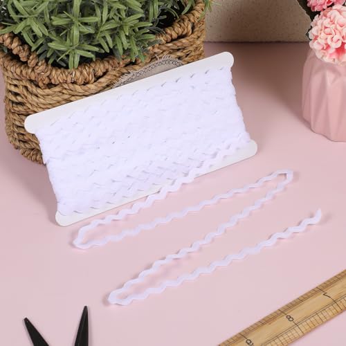 RIC Rac Trim, 5mm 25m Weiß Wellenförmige Geflochtene Borte Fransenbesatz Gewebte Spitze Zickzackband für Nähen Kleidung Kleid DIY Basteln Geschenkverpackung Hochzeit Party Dekoration