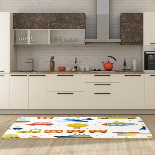Alfombrillas de cocina lavables y absorbentes para pasillo con trenes 3