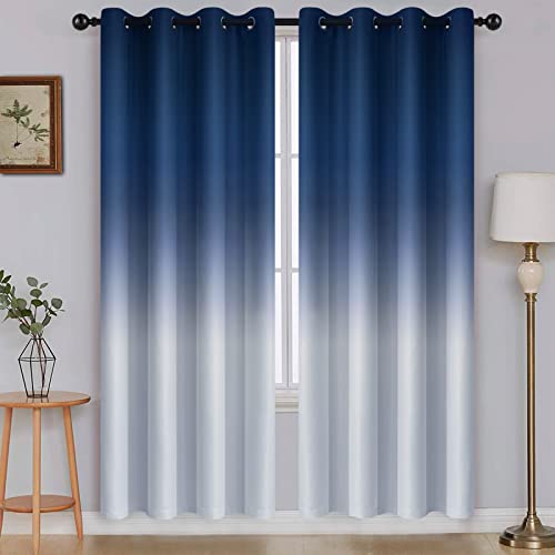 Image of SimpleHome Blue to Grey White Ombre Room Darkening Curtains 72 Inch | Curtains for Living Room,Light Blocking Thick Thermal Insulated Grommet Window Curtains Drapes for Bedroom, 2 Panels,52Wx72L
