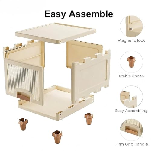 Image of Multipurpose Foldable Drawer Cabinet Organizer - Plastic Storage Cupboard with Double Door & Wheels | Clothes Rack, Kids Wardrobe for Home, Kitchen, Office (Ivory Drawer) 2 Layer