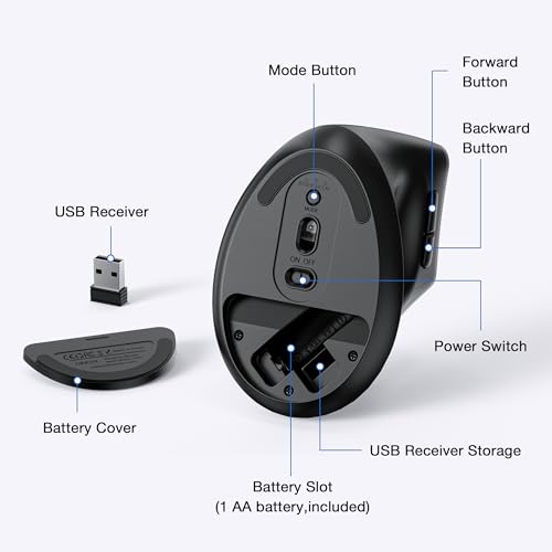 Uineer Vertical Ergonomic Mouse, Wireless Bluetooth Mouse, 3-Device,Quiet - image 5
