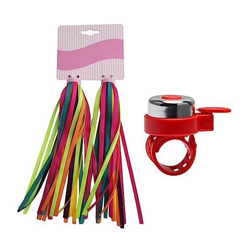 HEMOTON 2Pairs Bike Grips with Handlebar Bell Set Tassels Ribbons for Bicycles and Scooters Fun Accessories for Boys