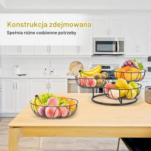 Bomclap Kosz na owoce, etażerka z 4 poziomami, metalowa miska na owoce do blatu roboczego, zdejmowany kosz na owoce, 4-poziomowy, do przechowywania chleba, przekąsek, warzyw (brązowy)