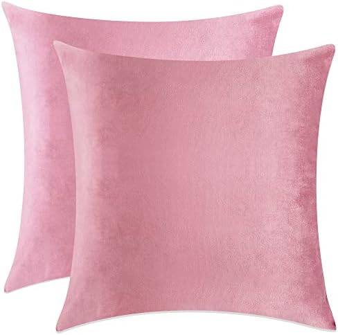 Pillow Covers, 2 Pack Velvet Throw Pillows Covers 18x18 inch Decorate Pillows Covers Set of 2 Comfortable Square Pillowcase for Solid Cushion Case Sofa Bedroom, Soft Pillow Covers (Pink, 18 x 18inch)