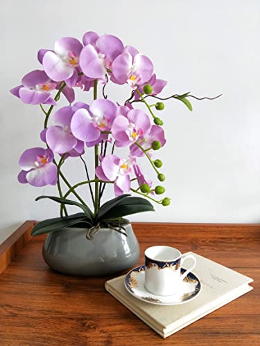 Ihealthcomfort Faux Purple Orchid Artificial Flowers Phalaenopsis Plants With Vase For Home Kitchen Office Desk Table Wedding Party Hotel Decoration Arrangement #TOP6