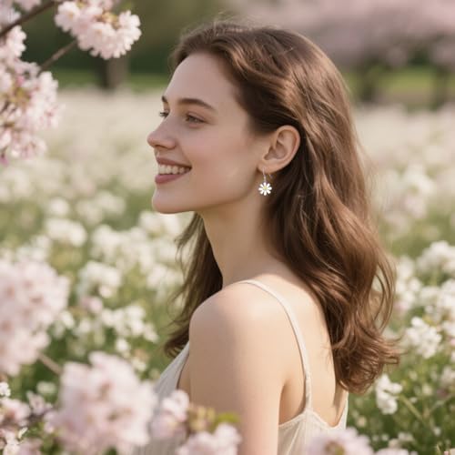 SLUYNZ 925 Sterling Silver White Flower Dangle Earrings for Women Teen Girls Daisy Flower Drop Earrings Summer Spring3