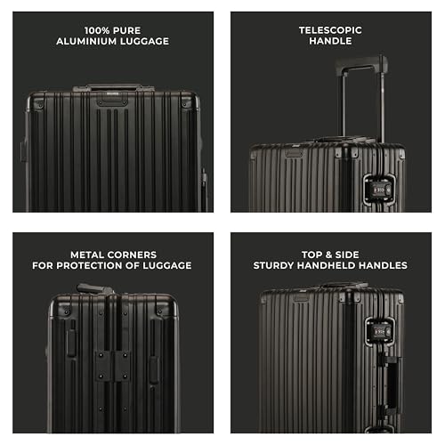 Image of EUME 100% Aluminium Trolley Bag for Travelling| 60cm Luggage Trolley Bag Medium Size for Travel| 8 Silentrun 360 Degree Spinner Wheels System| Premium Trolley Bag for Travel (Black with Green Wheel)