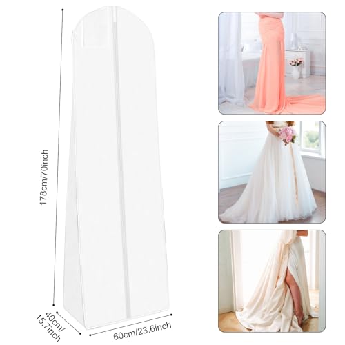 White Wedding Dress Garment Bag, 16" Wide Gusset Dress Bags for Gowns, Long Evening Dresses & Prom Dresses for Women, Bride, Bridesmaid, Wedding Dress Bag, Dress Garment Bag Women, 70x24x16"2