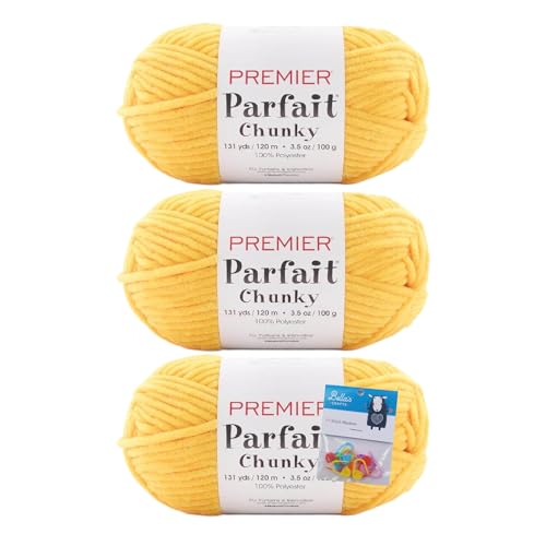 Image of Premier Parfait Chunky Chenille Yarn 3 Pk Bundle with Bella's Crafts Markers (Summer Squash)