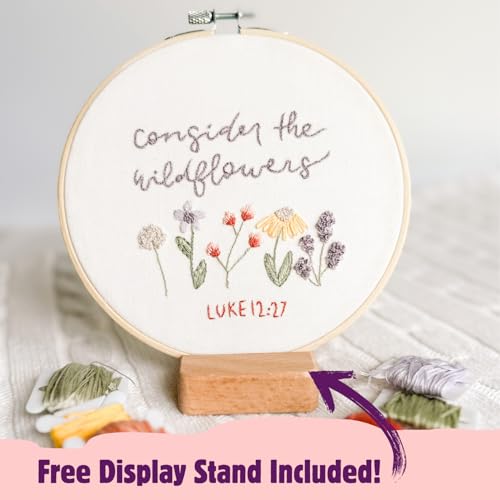 Image of Elly & Grace Christian Embroidery Kit with Embroidery Hoop, Easy Embroidery Kit for Beginners and Adults, Full Embroidery Hoop Kit with Needles and Thread Included (Wildflowers)