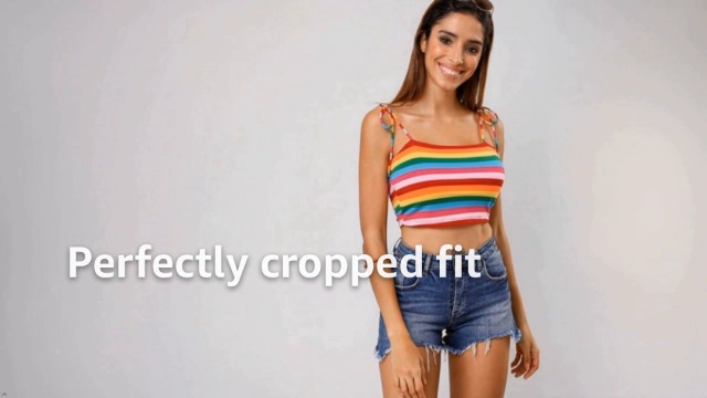 Allegra K Women Rainbow Striped Tie Spaghetti Straps Summer Cami