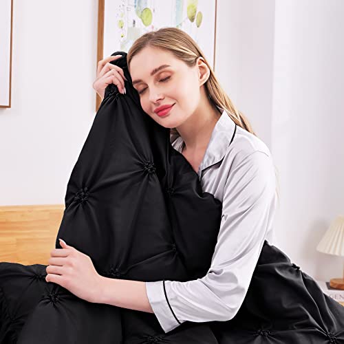 JOLLYVOGUE Black Cal King Size Comforter Sets 7 Pieces, Pintuck Bed in a Bag Comforter Set for Bedroom, Bedding Comforter Sets with Comforter, Sheets,Ruffled Shams & Pillowcases