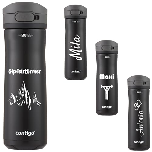 Contigo Jackson Chill AUTOPOP Botella térmica aislada al vacío con grabado – Nombre Acero Inoxidable Botella isotérmica, ideal como regalo, a prueba de fugas, tapa Easy Clean sin BPA, 590 ml