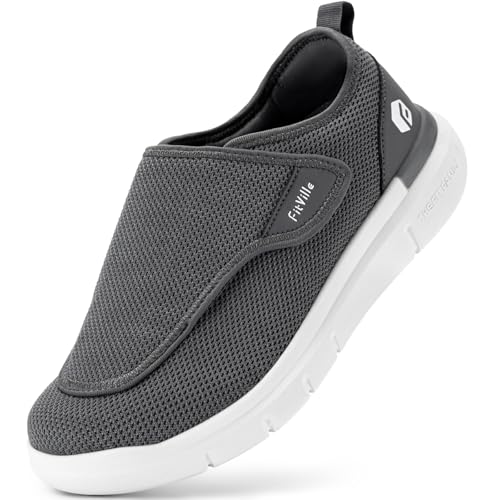 [FitVille] 幅広 介護シューズ メンズ 2E 4E 6E リハビリシューズ ワイド 高齢者靴 介護用品 介護用靴 転倒予防シューズ 装具をつけたまま 浮腫んだ足でも履ける靴 入院 紳士 外履き スリッポン 男性用[size:26.0 cm 4E];[color:グレー]