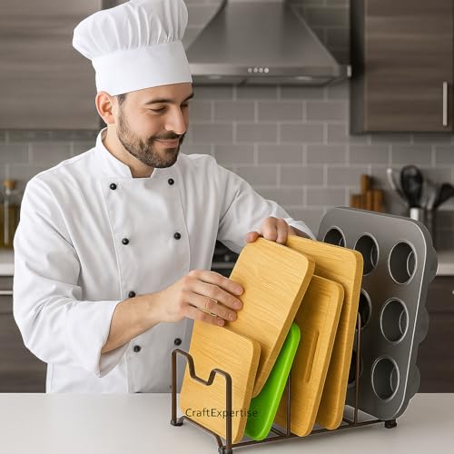 Image of Pan & Pot Lid Organizer Rack - Multifunctional Cookware for Cabinet, Pantry Chopping Board Holder, Space-Saving Kitchen Organizer, Black (L-9 x W-8.75 x H-7 Inches W-RACK)